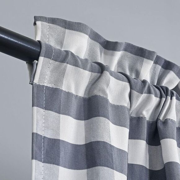vctops Grey and White Buffalo Check Door Window Curtain with Tieback Rod Pocket - Picture 3 of 4